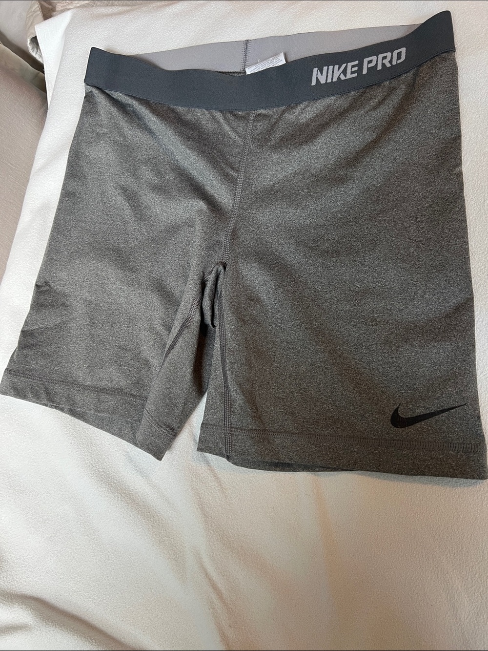 Nike Pro Heather Gray Training Shorts with Black Swoosh